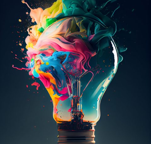 Creative light bulb abstract on glowing blue background ,generative artificial intelligence